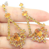 SheCrown Long Golden Citrine Tanzanite Silver Earrings Drop