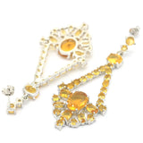 SheCrown Long Golden Citrine Tanzanite Silver Earrings Drop