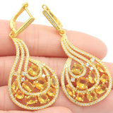 European Jewelry Set w/ Citrine CZ Women 14k Silver Pendant Earrings