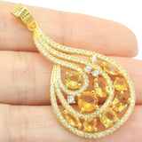 European Jewelry Set w/ Citrine CZ Women 14k Silver Pendant Earrings