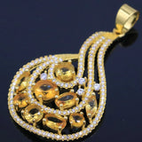 European Jewelry Set w/ Citrine CZ Women 14k Silver Pendant Earrings