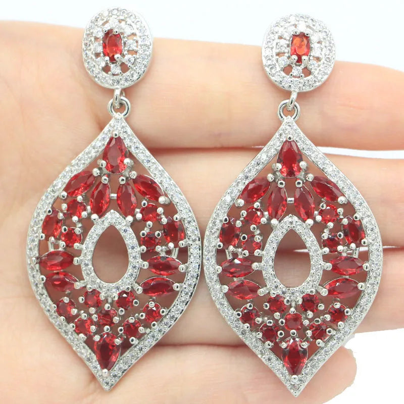 Long Ruby Tanzanite CZ Women Silver Earrings
