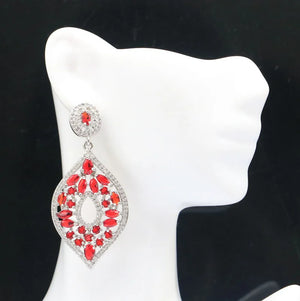 Long Ruby Tanzanite CZ Women Silver Earrings