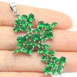 Classic Long Queen Cross Silver Pendant with Green Emerald Aquamarine