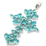 Classic Long Queen Cross Silver Pendant with Green Emerald Aquamarine