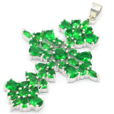Classic Long Queen Cross Silver Pendant with Green Emerald Aquamarine