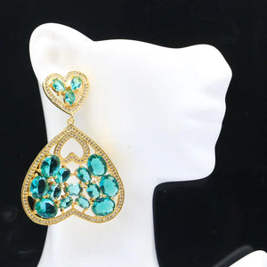 European Style Created Aquamarine Pendant Earrings Set for Women