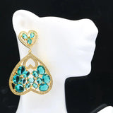 European Style Created Aquamarine Pendant Earrings Set for Women