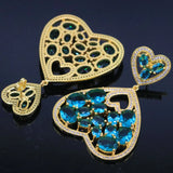 European Style Created Aquamarine Pendant Earrings Set for Women