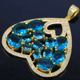 European Style Created Aquamarine Pendant Earrings Set for Women