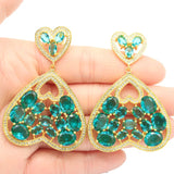 European Style Created Aquamarine Pendant Earrings Set for Women