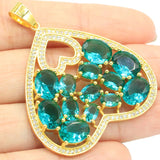 European Style Created Aquamarine Pendant Earrings Set for Women
