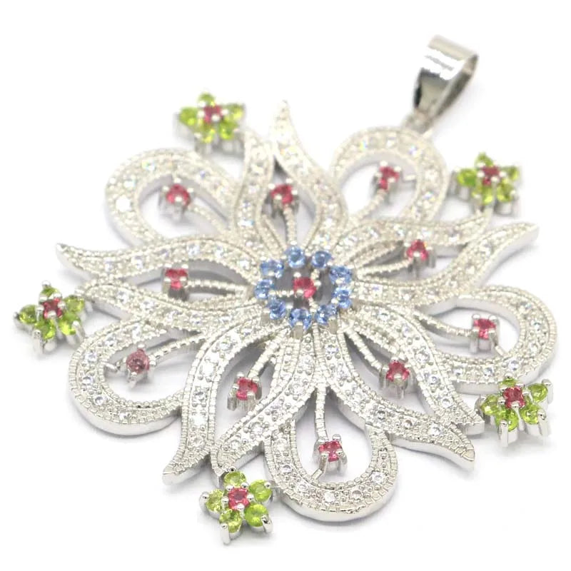 Big Size Tourmaline Peridot Tanzanite CZ Silver Pendant