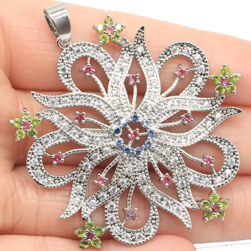 Big Size Tourmaline Peridot Tanzanite CZ Silver Pendant