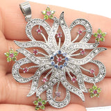 Big Size Tourmaline Peridot Tanzanite CZ Silver Pendant