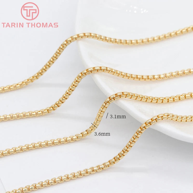 1M 2.9MM 3.6MM 24K Brass Box Necklace Chains for Jewelry Making