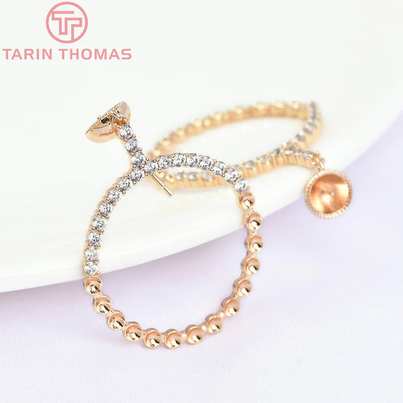 2PCS 7MM Brass Zircon Stud Earrings High Jewelry Findings