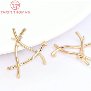 4PCS 26.5x25MM 24K Brass Zircon A Shape Stud Earrings Jewelry Findings