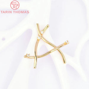 4PCS 26.5x25MM 24K Brass Zircon A Shape Stud Earrings Jewelry Findings