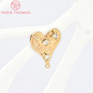 4PCS 14x18MM Brass Zircon Heart Stud Earrings DIY Jewelry Findings