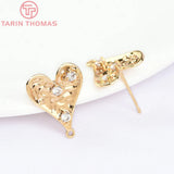 4PCS 14x18MM Brass Zircon Heart Stud Earrings DIY Jewelry Findings