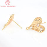 4PCS 14x18MM Brass Zircon Heart Stud Earrings DIY Jewelry Findings