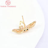 2PCS 23x13.5MM Flower Stud Earrings 24K Brass Zircon DIY Jewelry Findings