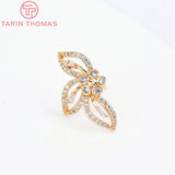 2PCS 23x13.5MM Flower Stud Earrings 24K Brass Zircon DIY Jewelry Findings