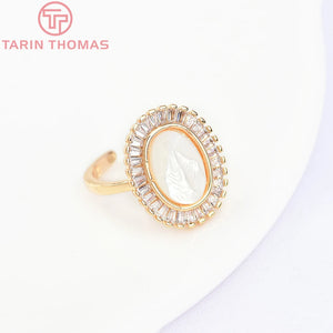 24K Brass Zircon Oval Adjustable Charms Ring Jewelry