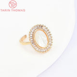 24K Brass Zircon Oval Adjustable Charms Ring Jewelry