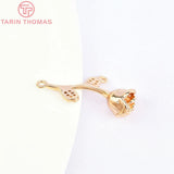 4PCS 12x21MM 24K Brass Rose Charms Pendants for DIY Jewelry Making