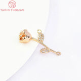 4PCS 12x21MM 24K Brass Rose Charms Pendants for DIY Jewelry Making