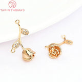 4PCS 12x21MM 24K Brass Rose Charms Pendants for DIY Jewelry Making