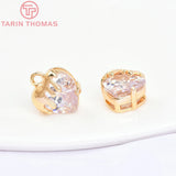 4PCS 24K Brass Zircon Heart Charms Pendants DIY Jewelry Findings
