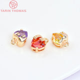 4PCS 24K Brass Zircon Heart Charms Pendants DIY Jewelry Findings