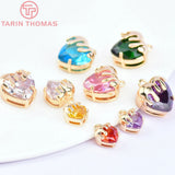 4PCS 24K Brass Zircon Heart Charms Pendants DIY Jewelry Findings