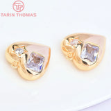 2PCS 18.5x17MM 24K Brass Zircon Heart Charms Pendants DIY Jewelry Findings
