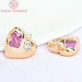 2PCS 18.5x17MM 24K Brass Zircon Heart Charms Pendants DIY Jewelry Findings
