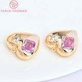 2PCS 18.5x17MM 24K Brass Zircon Heart Charms Pendants DIY Jewelry Findings