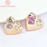 2PCS 18.5x17MM 24K Brass Zircon Heart Charms Pendants DIY Jewelry Findings