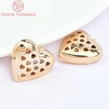2PCS 18.5x17MM 24K Brass Zircon Heart Charms Pendants DIY Jewelry Findings