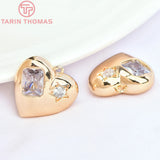 2PCS 18.5x17MM 24K Brass Zircon Heart Charms Pendants DIY Jewelry Findings
