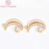 4PCS 11x14MM Moon Charms Pendants 24K Brass Zircon DIY Jewelry Findings