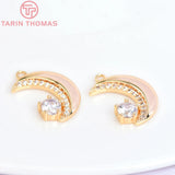 4PCS 11x14MM Moon Charms Pendants 24K Brass Zircon DIY Jewelry Findings