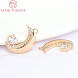 4PCS 11x14MM Moon Charms Pendants 24K Brass Zircon DIY Jewelry Findings