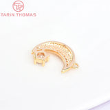 4PCS 11x14MM Moon Charms Pendants 24K Brass Zircon DIY Jewelry Findings