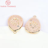 4PCS 14x18MM 24K Brass Palm Print Zircon Charms Pendants