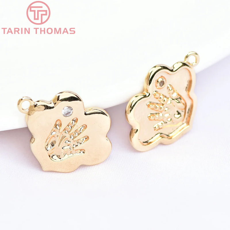 4PCS 14.5x18MM 24K Brass Zircon Clouds Charms Pendants