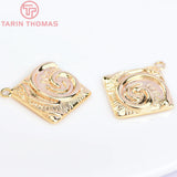 4PCS 17.5MM 24K Brass Square Sun Charms Pendants