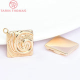 4PCS 17.5MM 24K Brass Square Sun Charms Pendants